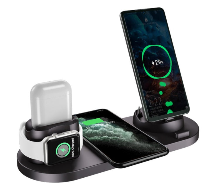 6-in-1 Wireless Fast Charging Dock Station for iPhone & Smart Devices – 10W/15W USB Charging Pad