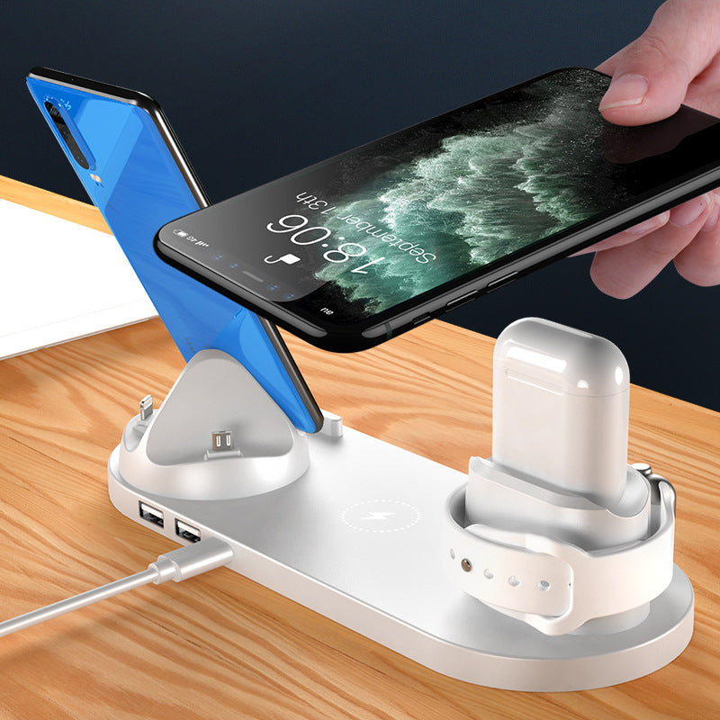 6-in-1 Wireless Fast Charging Dock Station for iPhone & Smart Devices – 10W/15W USB Charging Pad