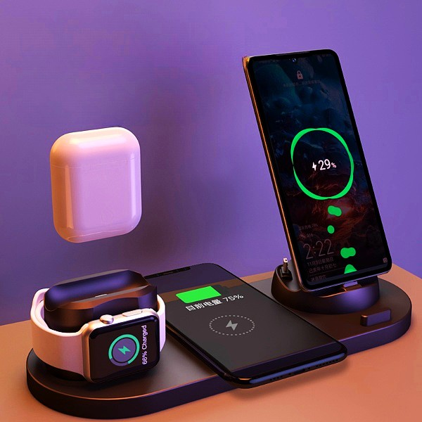 6-in-1 Wireless Fast Charging Dock Station for iPhone & Smart Devices – 10W/15W USB Charging Pad
