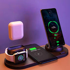 6-in-1 Wireless Fast Charging Dock Station for iPhone & Smart Devices – 10W/15W USB Charging Pad